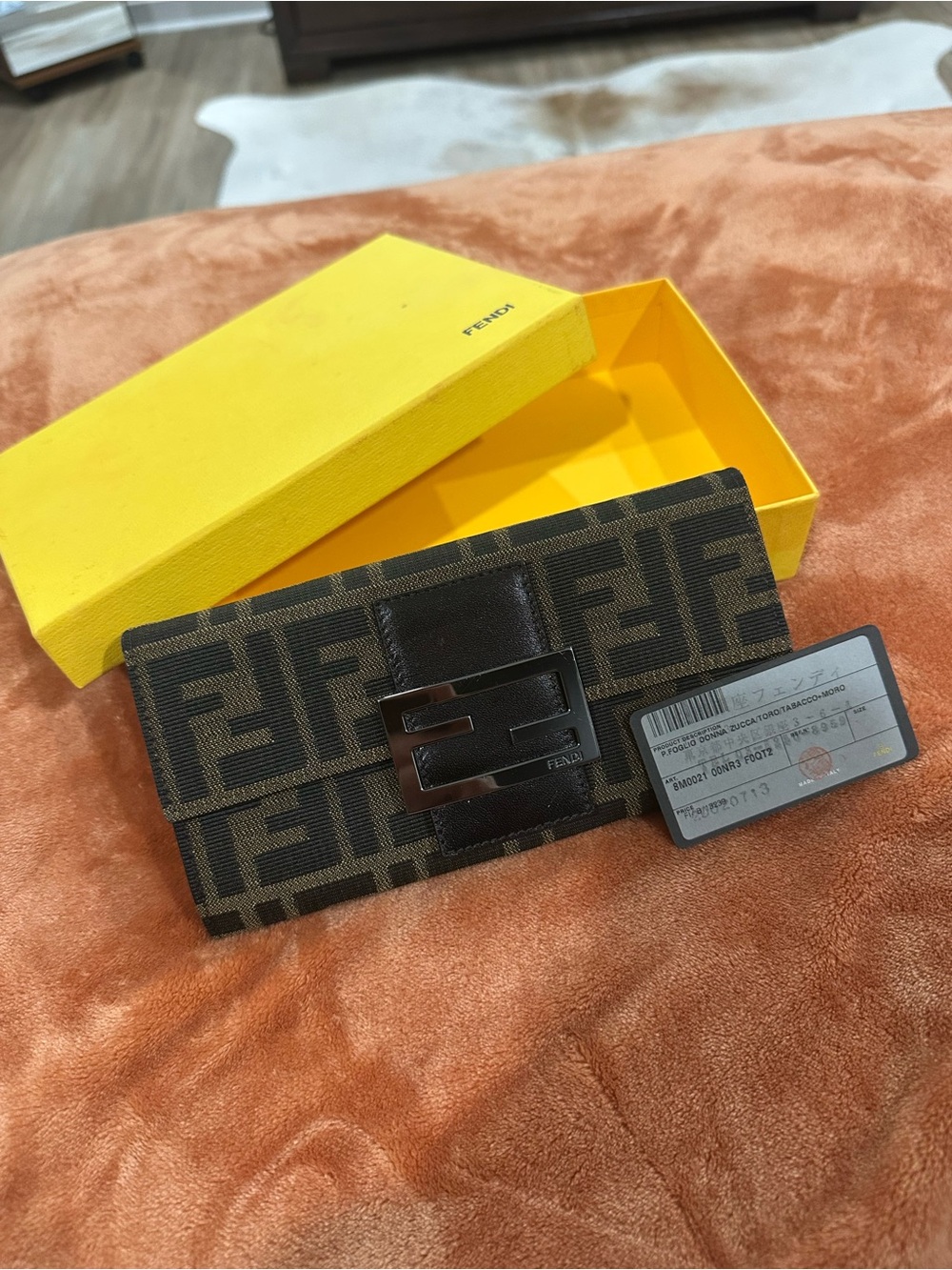 Fendi Brown & Black FF Logo Continental Wallet with Metal FF Clasp